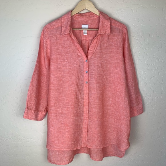 Chico's Tops - Chico’s collared linen button up shirt coral